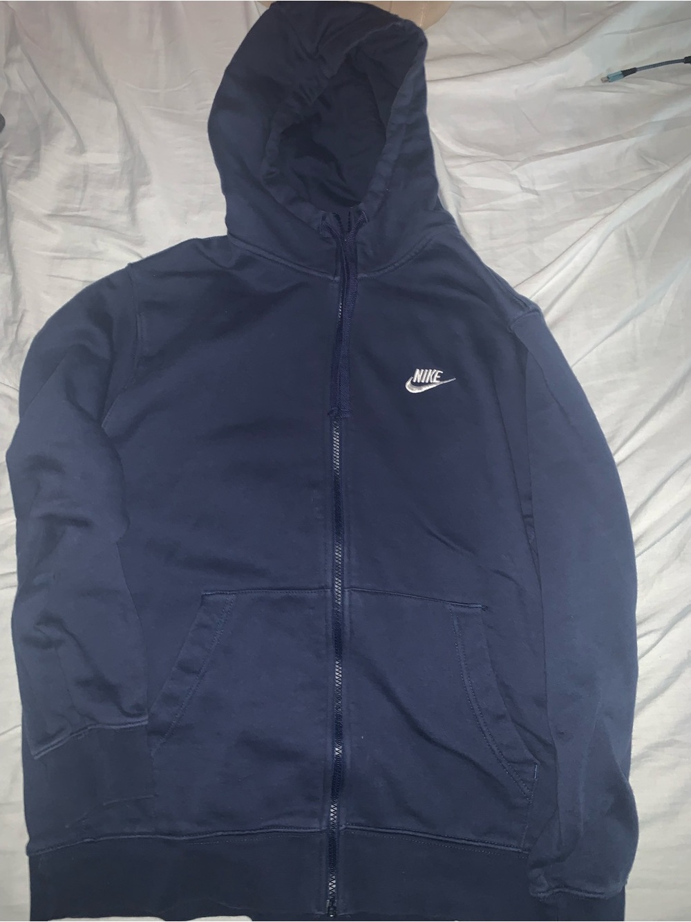 Nike Navy Full-Zip Hooded Sweatshirt with White Swoosh Size XL